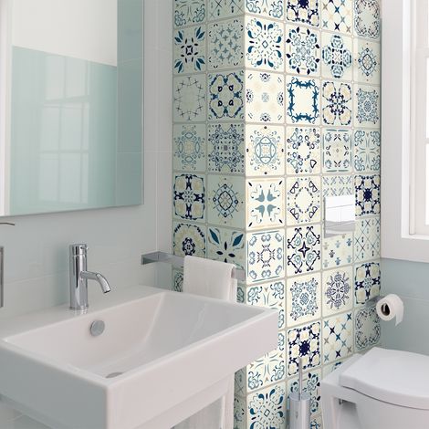 Sticker Mural Carrelage adhésif Cuisine Salle de Bain - 60 STICKERS CARRELAGES AZULEJOS ARSENIO - 60stickers15x15cm (1/5)