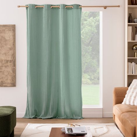 Rideau à œillets 135 x 240 cm – Flanelle relief Mini Boudoir Sauge - 135x240cm - Vert sauge (1/2)