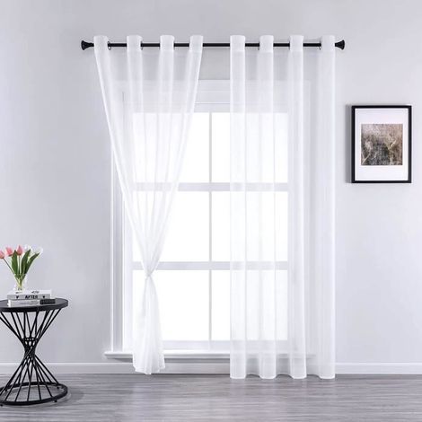 2PCS 140160cm Rideau Voilage - Double Panneaux Rideau en Voile Tulle avec Oeillets Draperies Souple Moderne pour Décoration Maison (1/4)