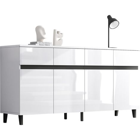 CHICFURN Credenza bassa 160x40x68 cm in truciolare bianco, 4 cassetti (1/5)