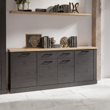 Madia Flux 4 ante e 2 cassetti in colore nero cabezone e top rovere riviera