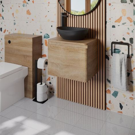 Bathroom Cloakroom Vanity Unit Countertop Wash Basin Wall Hung Wood 500mm (1/5)