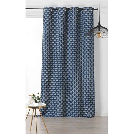 Rideau motif vintage bleu - 135x240cm - Bleu (1/2)