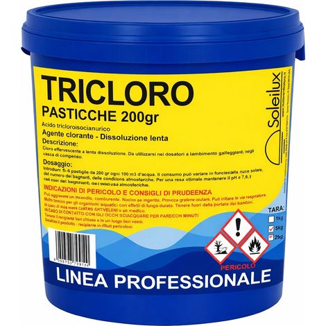 Cloro Lento 90% 10 kg di Tricloro in Pastiglie da 200 grammi per Piscina, a Lenta Dissoluzione, Trattamento per Mantenere Costante il Livello del Cloro nell' Acqua di Piscine