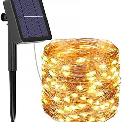 Guirlande lumineuse solaire d'extérieur, 10 mètres de long, 100 LED, étanche, lumière blanc chaud. (1/4)