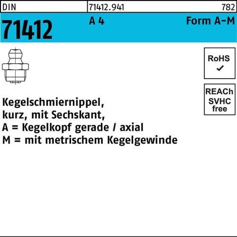 Pezón de engrase cónico DIN 71412 FormaA-M AM 6x 1 SW 7 A 4 50 piezas (1/2)