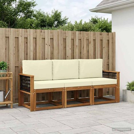 vidaXL Conjunto de sofás de exterior 3 uds. Natural y Crema (1/5)