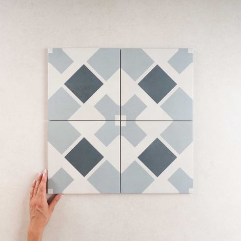 Carrelage Imitation Carreaux De Ciment 22,3x22,3 HAVANA White Cross (0,65m²) - Les Carreaux de Jean (1/3)