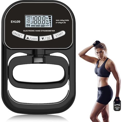 Portable Digital Powermeter, 180kg, Manual Dynamometer with USB Charging Cable, Smart and Sensitive, Electronic Grip Strength Training, Large LED Display (Ink) (1/5)