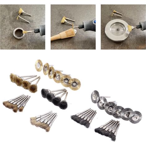 Set mit 44 Mini-Drahtbürsten aus Messing, Rotationsbürsten, Topfbürsten, Polierbürstenaufsätzen und Zubehör für Mini-Rotationswerkzeuge (1/5)