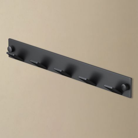 doporro Garderobenhaken mit 5 Haken, Kleiderhaken Wand aus Edelstahl, Hakenleiste Garderobe für Schlafzimmer, Bad & Küche, Garderobenleiste für Jacken, Mäntel & Handtücher, Matt Schwarz, Stalo-03 (1/5)