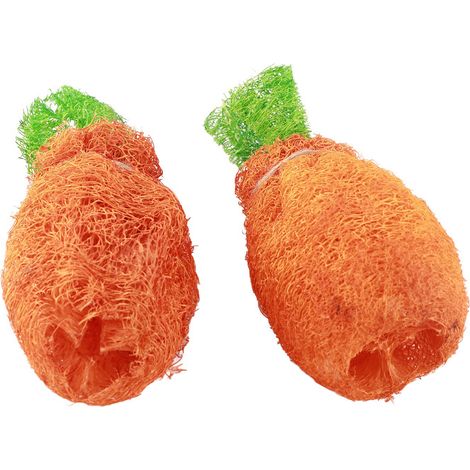 Lot de 2 jouets à mâcher en forme de carotte pour lapin et hamster, avec cordon pour le nettoyage des dents. (1/5)