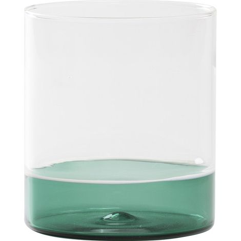 Filo Bianco Set 4 Bicchieri Tumbler in Vetro Borosilicato Soffiato a Mano, Trasparente e Verde Lago, Design Muranese Incalmo per Uso Quotidiano