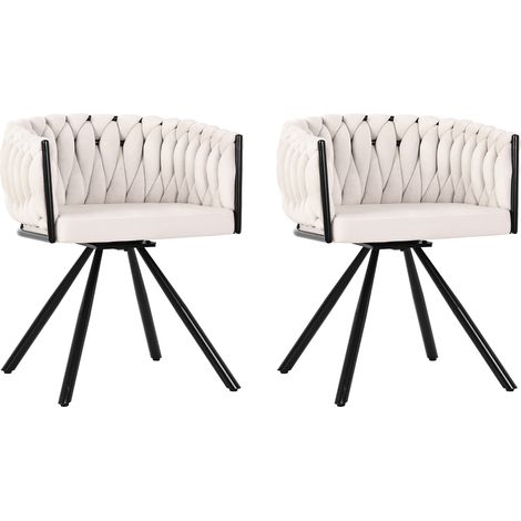 Set 4 sedie da pranzo girevoli in velluto beige con gambe in metallo MODENUIT (1/5)