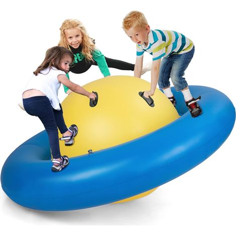 GOPLUS Balle Gonflable à Bascule Enfant, Château Gonfable pour Jardin, Capacité 113 kg, pour 3 Enfnats 5 Ans+, Pompe Non Inclus,Bleu