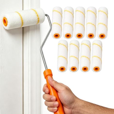 Farbrollerbezüge  10 Stück Mikrofaser-Texturbezüge mit Griff  Kleines Farbroller-Set  für Kanten Ecken Spachtelmasse Wände Decken Böden Flächen Innenbereich Haus Wohnung Wohnzimmer (1/5)
