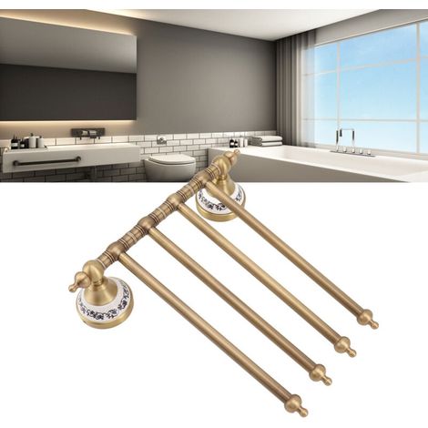 Porte-serviettes pivotant en laiton antique, pour salle de bains, quatre tiges pivotantes (1/4)