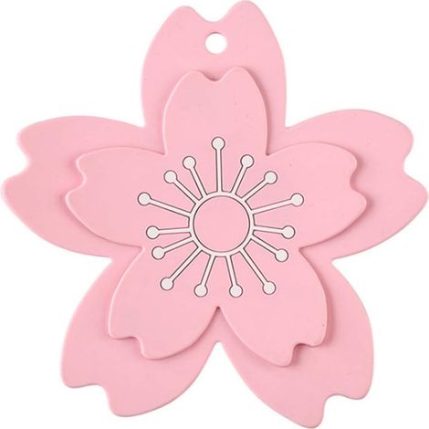 Lot de 2 sets de table antidérapants Lotus, dessous de verre résistant à la chaleur, tapis de cuisine lavable pour plats chauds (rose, M)