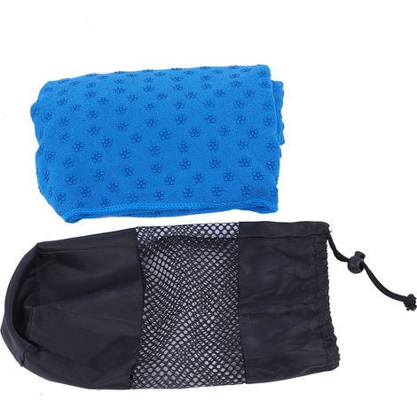 Tapis de yoga antidérapant 185x63cm, serviette absorbante pour la transpiration, tapis de gym bleu (1/5)