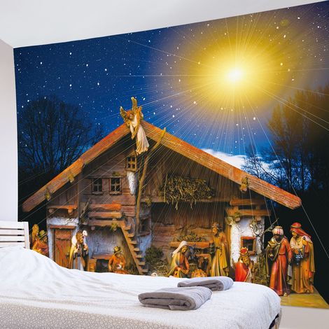 Tapisserie murale « La Nuit étoilée » de Jésus (180 x 235 cm), œuvre d'art chrétienne inspirante pour la décoration de la chambre ou du salon. (1/5)