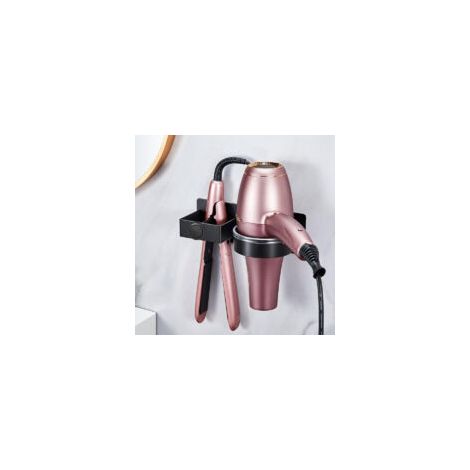 Soporte para secador de pelo, soporte para secador y plancha de pelo para baño/dormitorio/hotel, montaje adhesivo/con tornillos sin necesidad de taladrar, soporte de pared para secador de pelo, negro 