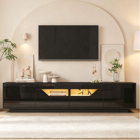 Meuble TV 180x40x45 cm noir brillant avec LED, 2 tiroirs et 2 portes, jusqu'à 75 pouces (1/5)