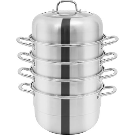Cuiseur vapeur à 5 étages, en acier inoxydable, 32 cm, avec couvercle en verre, grand volume, pour tous les types de cuisinières à induction, en céramique, électriques, à gaz (1/5)