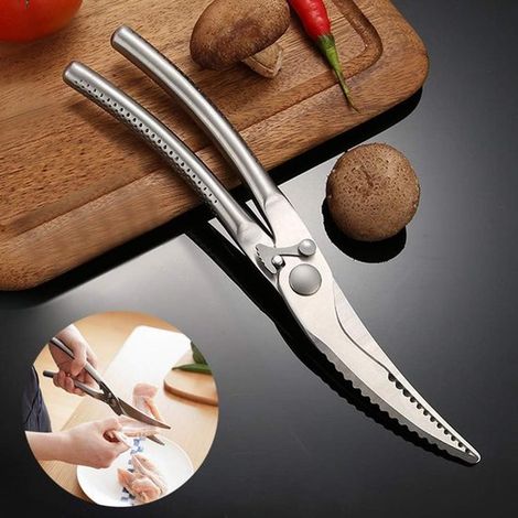 Forbici da cucina in acciaio inox - Forbici per uccelli e carne - Per lavori in cucina - Blocco di sicurezza - 26,5 cm - Verde argento (1/5)