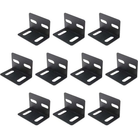 Lot de 10 équerres d'angle en forme de L en métal pour meubles - 1.8 mm d'épaisseur - 4 trous de fixation réglables - Noir (1/3)