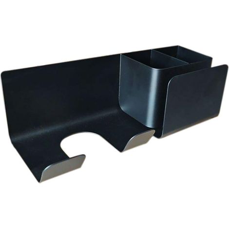 Support mural en aluminium pour sèche-cheveux, sans perçage, pour salle de bain, noir (1/5)
