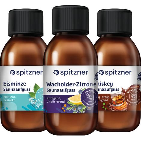 Spitzner Saunaaufguss Set Klar & Kräftig 3x125 ml Wellness Sauna Aufguss Bundle (1/4)