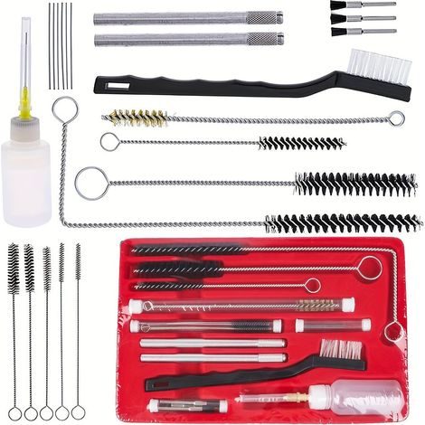 Kit de nettoyage pour pistolet à peinture en 23 pièces comprenant des brosses, un pistolet à peinture pour tube à essai et un ensemble combiné de nettoyage de tuyaux, fabriqué avec des poils en nylon.