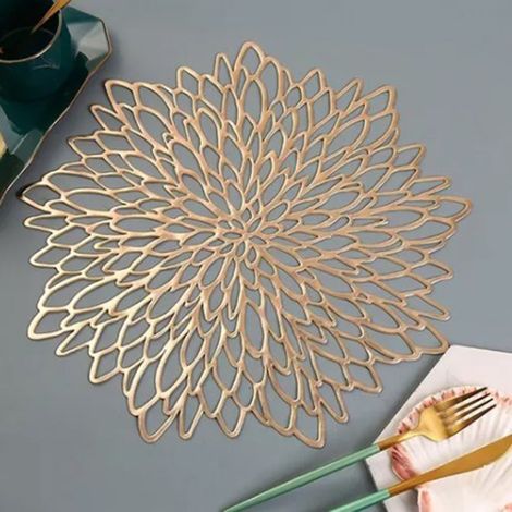 PVC-Tischdecke [8er-Set] 38 cm, Goldblumenmuster, rutschfest und isolierend, für Küche und Gäste (1/5)