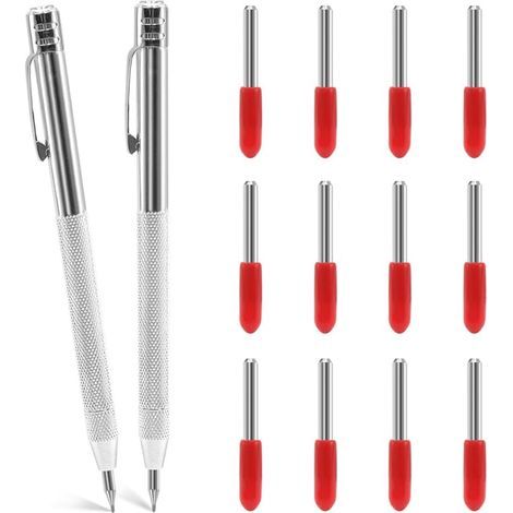 Lot de 2 Pointe a Tracer Metal avec 12 Pointes de Marquage de Rechange Stylo Carbure de Tungstène Stylo Pointe à Tracer pour Tôle, Céramique, Verre (1/5)