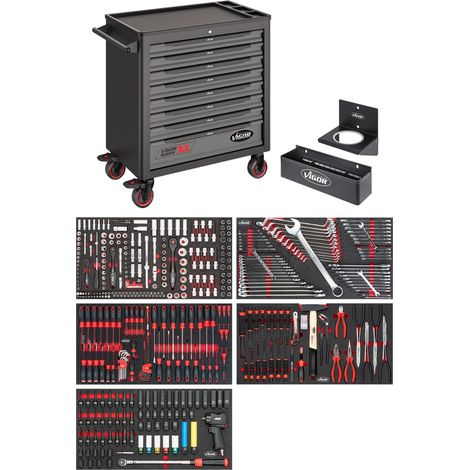 VIGOR Werkstattwagen Series XL, Kunststoff-Arbeitsplatte, mit Sortiment, 466-tlg., Anzahl Werkzeuge: 466 (1/5)