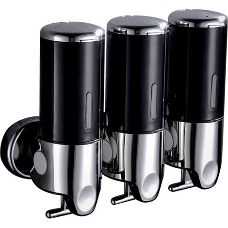 Bardusch - Pompe murale Hendalino 3 compartiments noire, fixation sans perçage, idéale pour salle de bain (1/4)