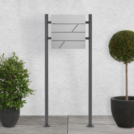 ECD Germany Boîte aux Lettres sur Pied, Gris Clair, 37x11x37 cm, Acier Inoxydable, Moderne, Mailbox avec Compartiment à Journaux, 2 Clés, Support Haut Anthracite 120 cm, Materiel de Montage Inclus (1/5)