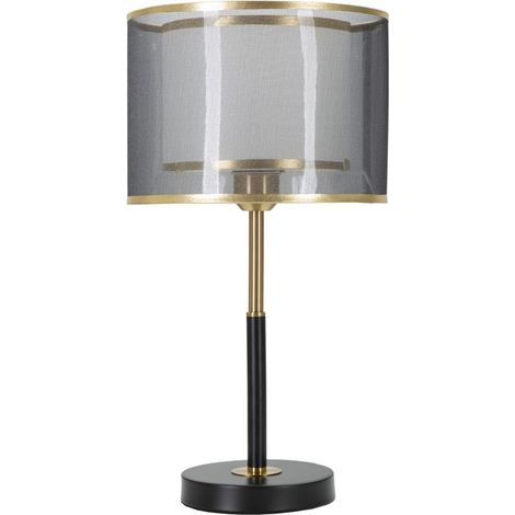 Lampada da tavolo Levels in metallo nero e organza con bordo oro