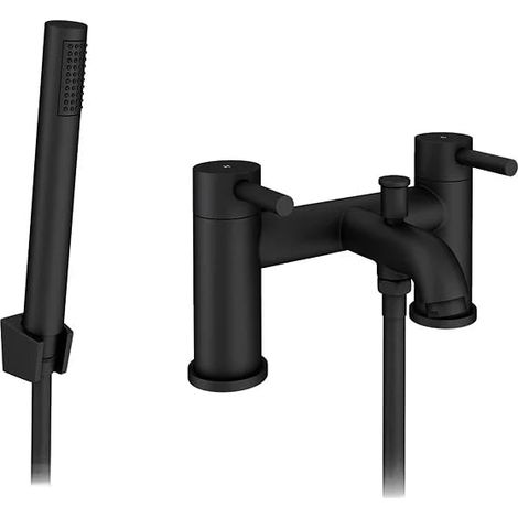 Robinet mitigeur de baignoire avec kit de douche, pommeau de douche à main, baignoire de salle de bain, évier chaud et froid, laiton massif, poignée moderne à double levier, noir mat (1/3)