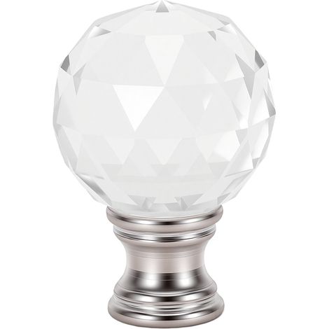 Kristallkugel-Lampenknopf mit Facettenschliff und versilbertem Metallsockel. (1/5)