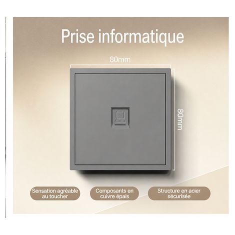Prise réseau RJ45 Cat6 Gigabit murale 80x80mm, 6 Pièces (1/5)