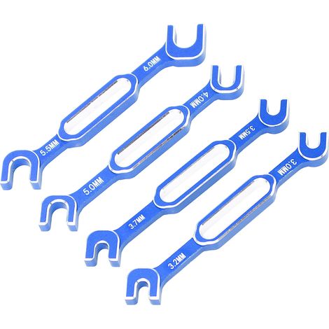 Clés à molette pour voiture RC (lot de 4) - Extracteur d'écrous de tendeur et de rotule - Alliage d'aluminium - Clé d'entretien RC 3,0-6,0 mm - Bleu (1/5)