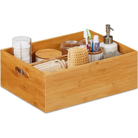 1x Caisse de rangement, bambou, robuste, sans couvercle, poignées latérales, cuisine, salle de bain (1/5)