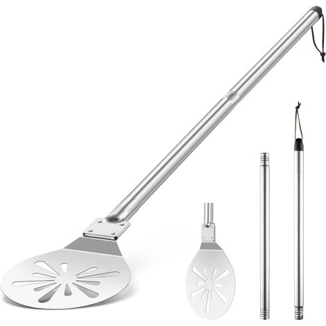Pelle à pizza perforée en acier inoxydable de 17,8 x 19,5 x 115,5 cm avec longue poignée en métal amovible pour glisser facilement, facile à nettoyer et à stocker (1/5)