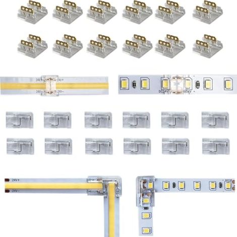 Connecteur sans soudure 2 broches droites et coudées 8 mm pour bande LED monochrome COB/SMD — Argenté (24 pièces) (1/5)