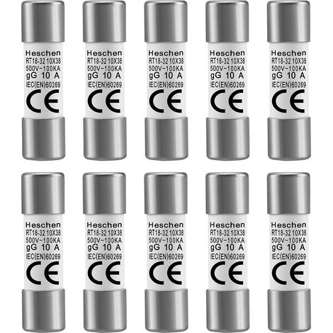 Heschen RT18-32 (RO15) Ceramic Cylindrical Fuse 10 x 38 mm 10A 500V Pack of 10 (1/5)