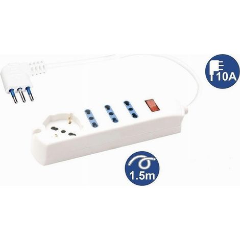 TrAdE Shop Traesio - Multipresa 1 Presa Universale Schuko+3 Bipasso 10/16a Spina 10a Cavo 1.5mt 80083 -
