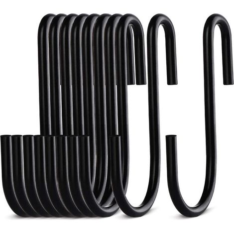 Set mit 10 S-förmigen Haken, Schwarz - Metall - Für Küche, Bad, Schlafzimmer, Büro, 7824 mm (10 g) (1/3)