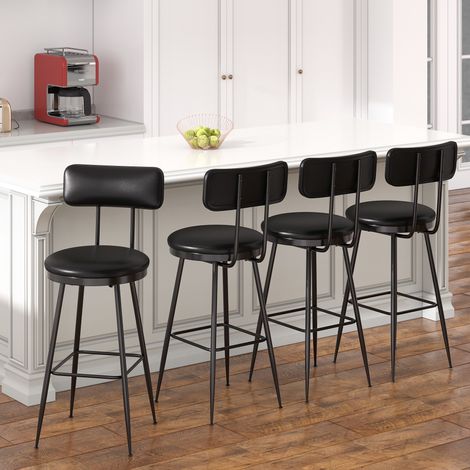Fortuna Lai – Lot de 4 tabourets de bar hauts – Assise rembourrée en PU – Dossier incurvé – Structure métallique – Montage facile – Gris (1/5)