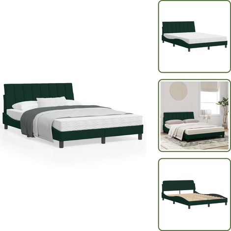 Lit avec matelas vert foncé 120x200 cm velours - Lit Double - Lit Design - Lit Velours - Lit Avec Sommier - Literie (1/5)
